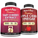 Nutrivein Premium Tart Cherry 500mg & Apple Cider Vinegar 1600 מ"ג Bundle - שריר התאוששות & Uric Acid ניקויse Plus Digest וניהול משקל - Non-GMO, טבעוני / צמחוני - 90 + 120 גלולות