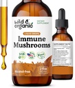 Wild & Organic Immune Mushrooms Tincture - 8-in-1 Mushroom Complex with Chaga, טורקיה Tail, Lion's Mane, Reishi Extracts - Immune Support Drops - טבעוני, סוכר ואלכוהול חינם נוזל - 2 oz oz