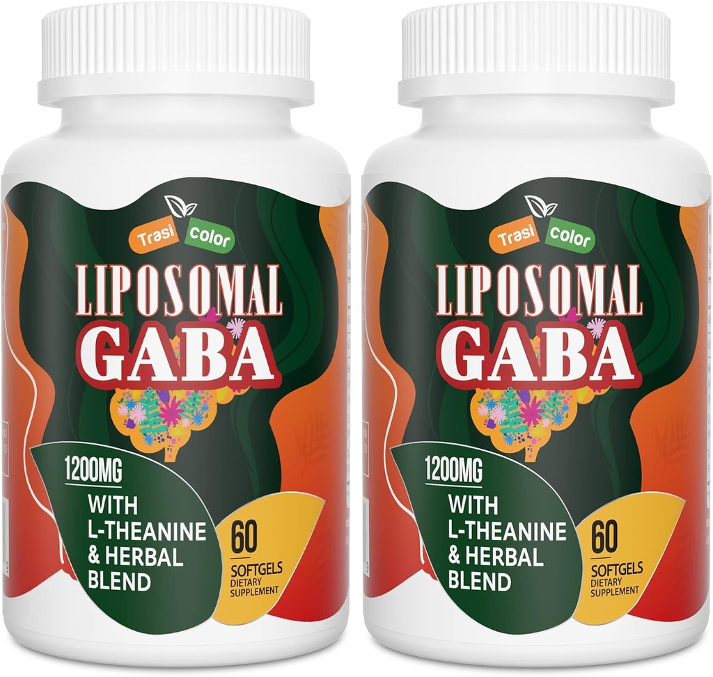 Liposomal GABA עם L-theanine תוספי 1200 מ"ג - קומפלקס גבוה Absorption GABA עם Ashwagandha, Chamomile, Tart Cherry Herbals for Men and Women, 120 Softgels