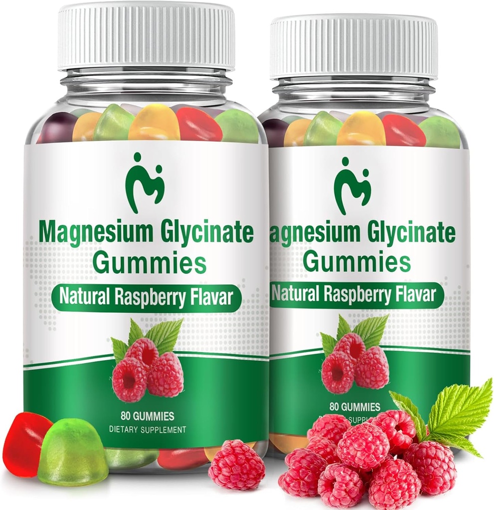 מגנזיום Glycinate חניכיים למבוגרים וילדים, 2 Packs Chewable Calm Magnesium Gummies for Sleep, Magnesium Glycinate 400 מ"ג, Stress & השרירים הקלה, Magnesium Potassium תוסף