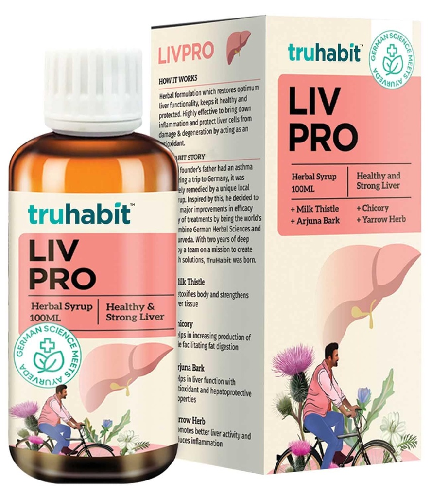 Livpro Liver Detox Syrup with Milk Thistle & Arjuna Bark על ידי Green Cure, Liver תוספת עם חלב Thistle Liver Detox ניקויse, אורגני Liver תמיכה - מדע גרמני עם Ayurveda, 3.4 Fl Oz (100ml)