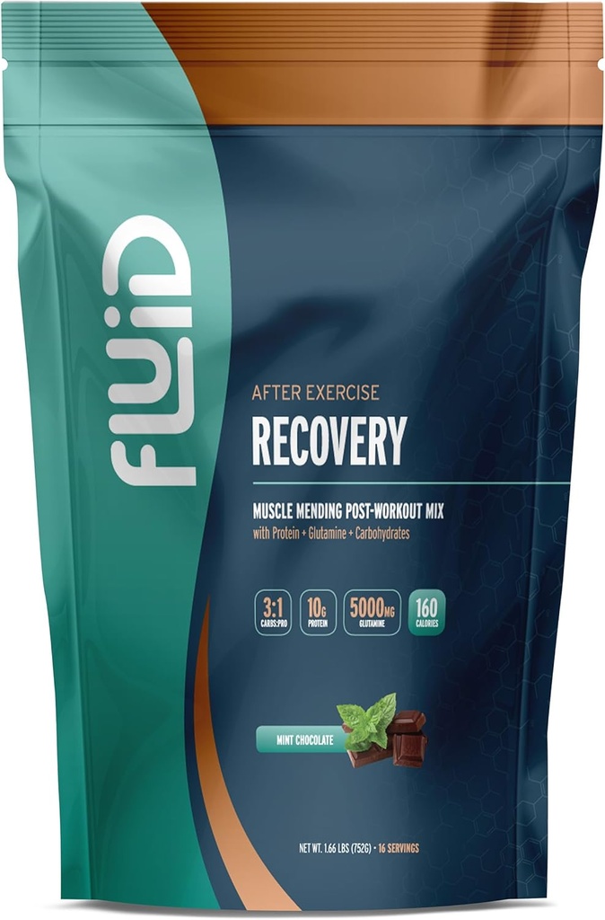 Fluid Recovery Post-Workout Drink, Whey Isolate חלבון, L-Glutamine, carbs, All Natural Ingredients, Gluten-Free, Lactose-Free, טעים לאחר אימון התאוששות שרירים (שוקולד מינט)