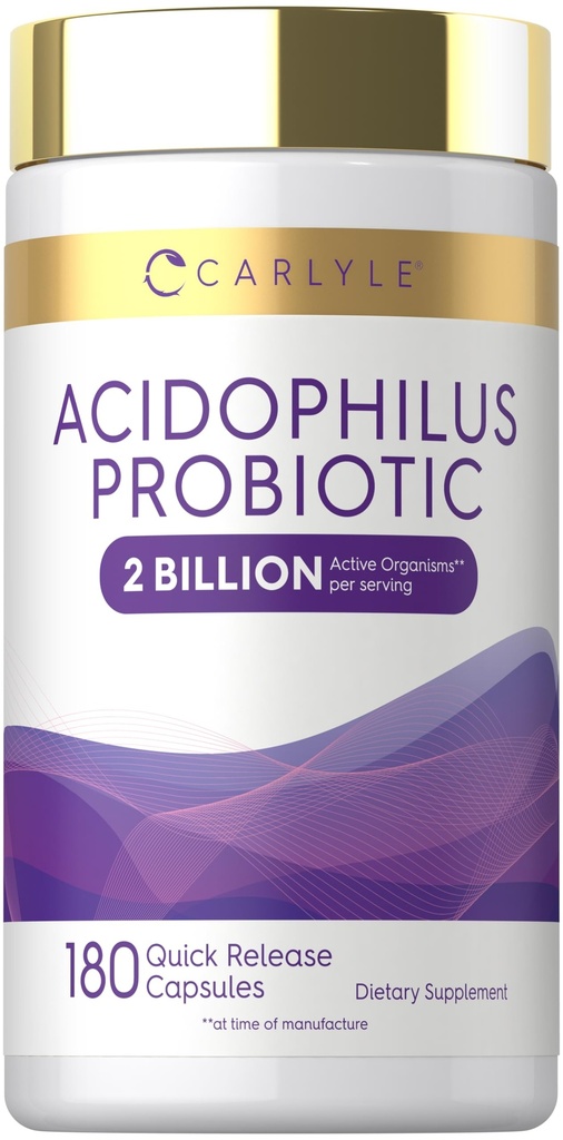 Carlyle Acidophilus Probiotic for Women & Men's Digestive Health | 2 מיליארד CFU | 180 קפסולות שחרור מהיר | Non-GMO & Gluten Free