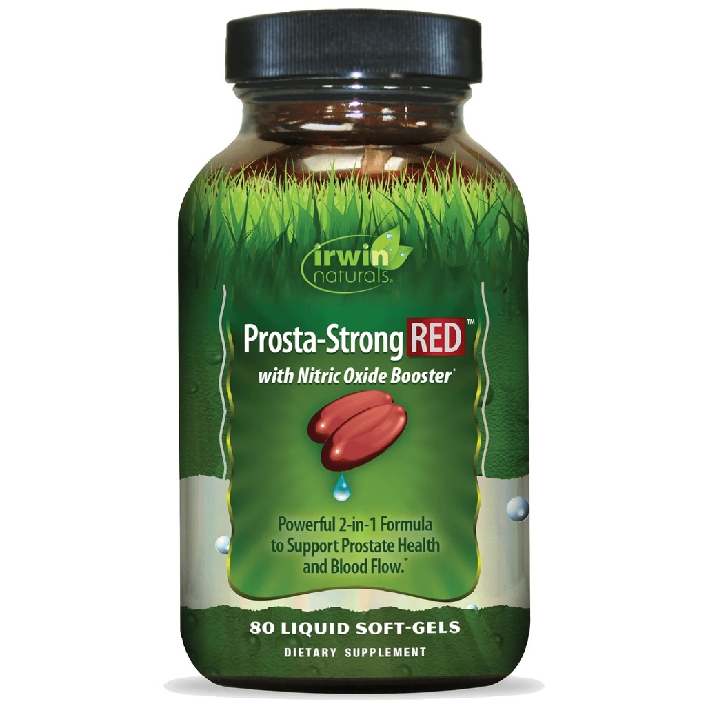 Irwin Naturals Prosta-Strong RED עם Nitric Oxide Boosters, Saw Palmetto, Lycopene, Pumpkin Seed & More - Prostate Health Supplements for Men - 80 Soft-Gels