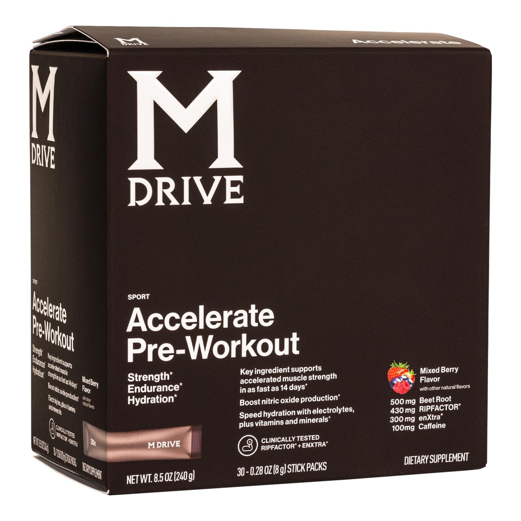 Mdrive Accelerate pre-Workout אבקה, יחיד שרת Packets, ברי מעורב, 30 הרוזן (Stimulant, מעורב ברי)