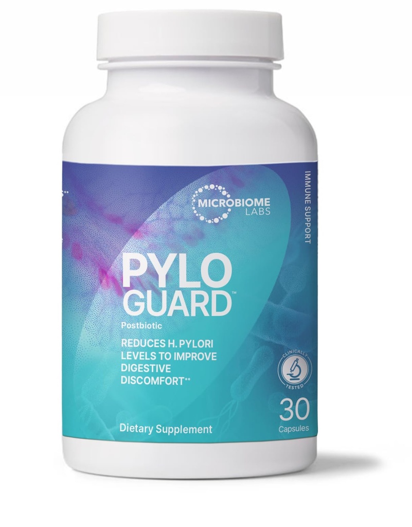 Microbiome Labs PyloGuard - פטנט L reuteri DSM17648 כדי לשפר את הנוחות העיכול - Gut Health & Immune תמיכה תוסף - Postbiotic (30 קפסולות)