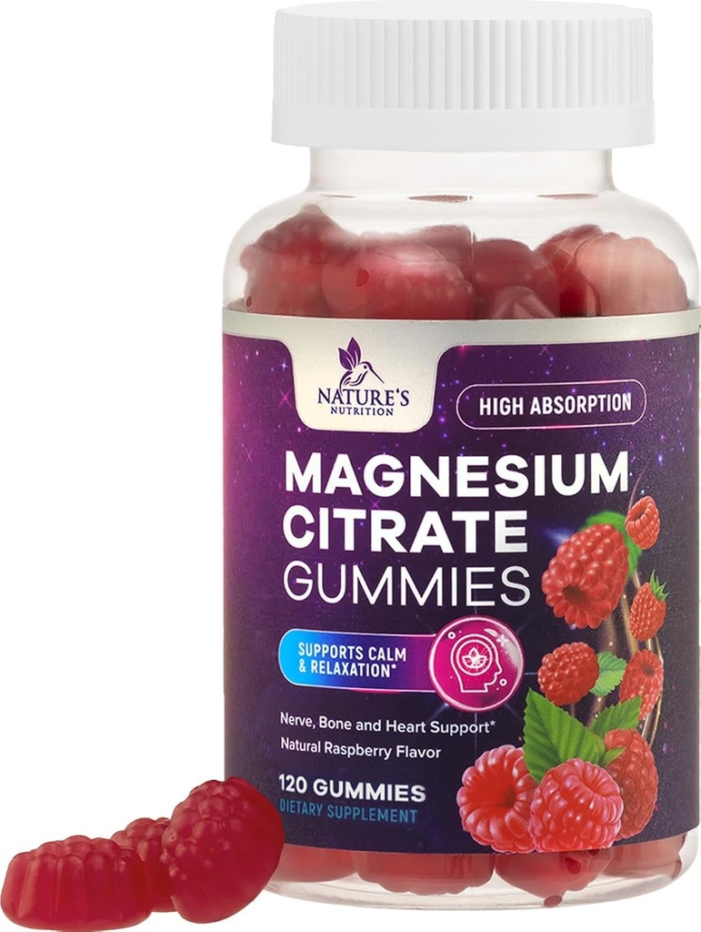 Magnesium Citrate Gummies תוסף - High Absorption, טבעוני Magnesium Gummy תוספת למבוגרים וילדים, Magnesio Citrate Gummy תוספי עבור שריר, עצב, עצמות ותמיכה לב - 120 חניכיים