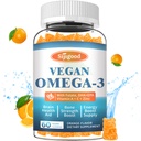 אומגה 3 מסטיקנים פוטנט אלגה מקור אומגה, Boost Brain, Eye & Immune Function, with DHA ו- EPA & Sugar Free, Orange Flavor, 60 Count