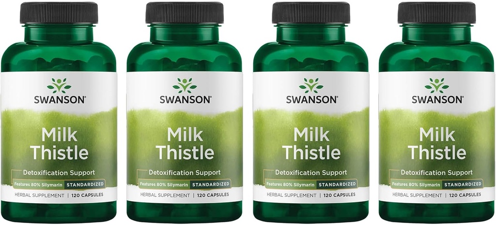 Swason Milk Thistle (Standardized) - Herbal Liver תומך תוספת w / 80% Silymarin - פורמולה טבעית מסייעת לשמור על בריאות כללית ורווחה - (120 קפסולות) (4 Pack)