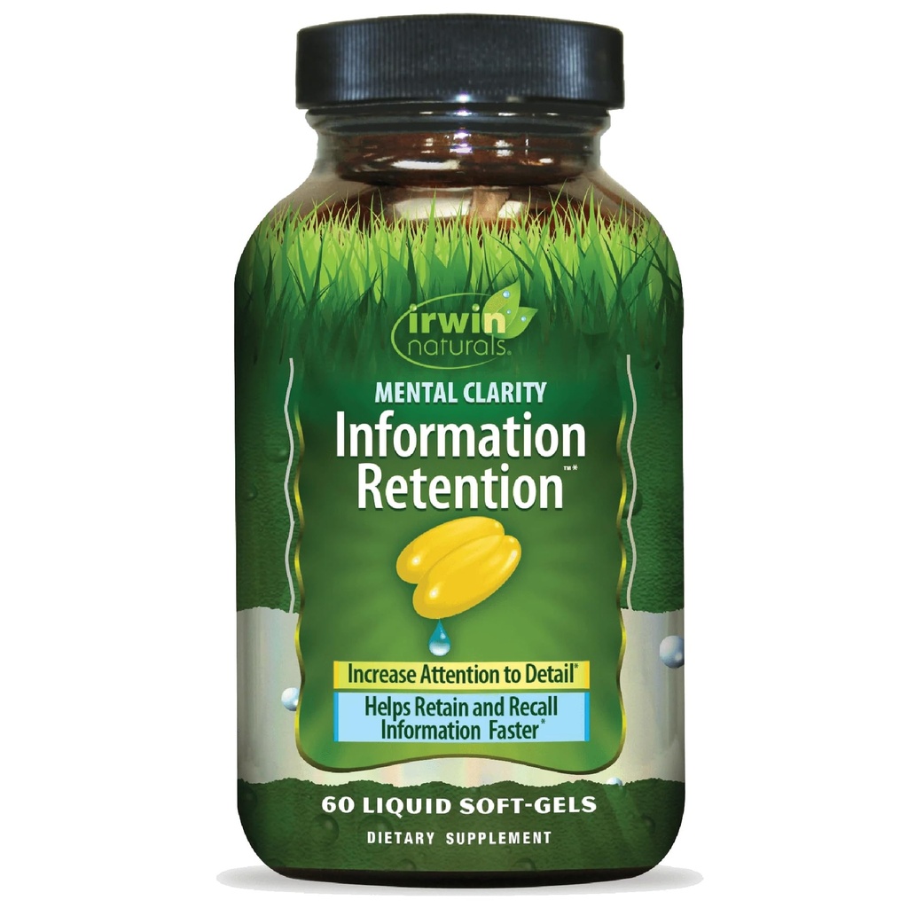 Irwin Naturals Mental Clarity Information Retention - 60 נוזל Soft-Gels - מסייע להגביר את תשומת הלב לפרטים ו-Recall Information Faster - 30 המשרתים