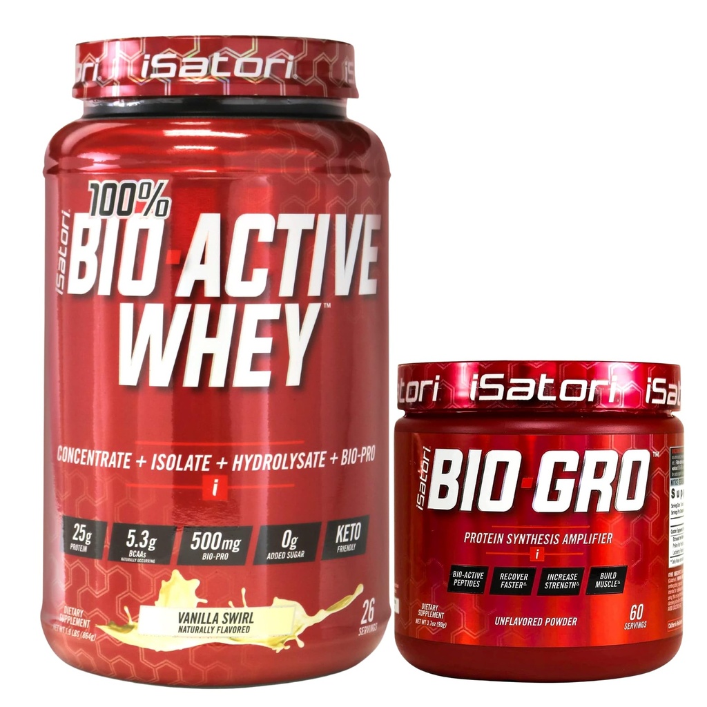 ISatori Bio-GRO Vanilla Ice Cream (60 משרתים) & Bio-Active Whey חלבון אבקת Unflavored (30 משרתים)