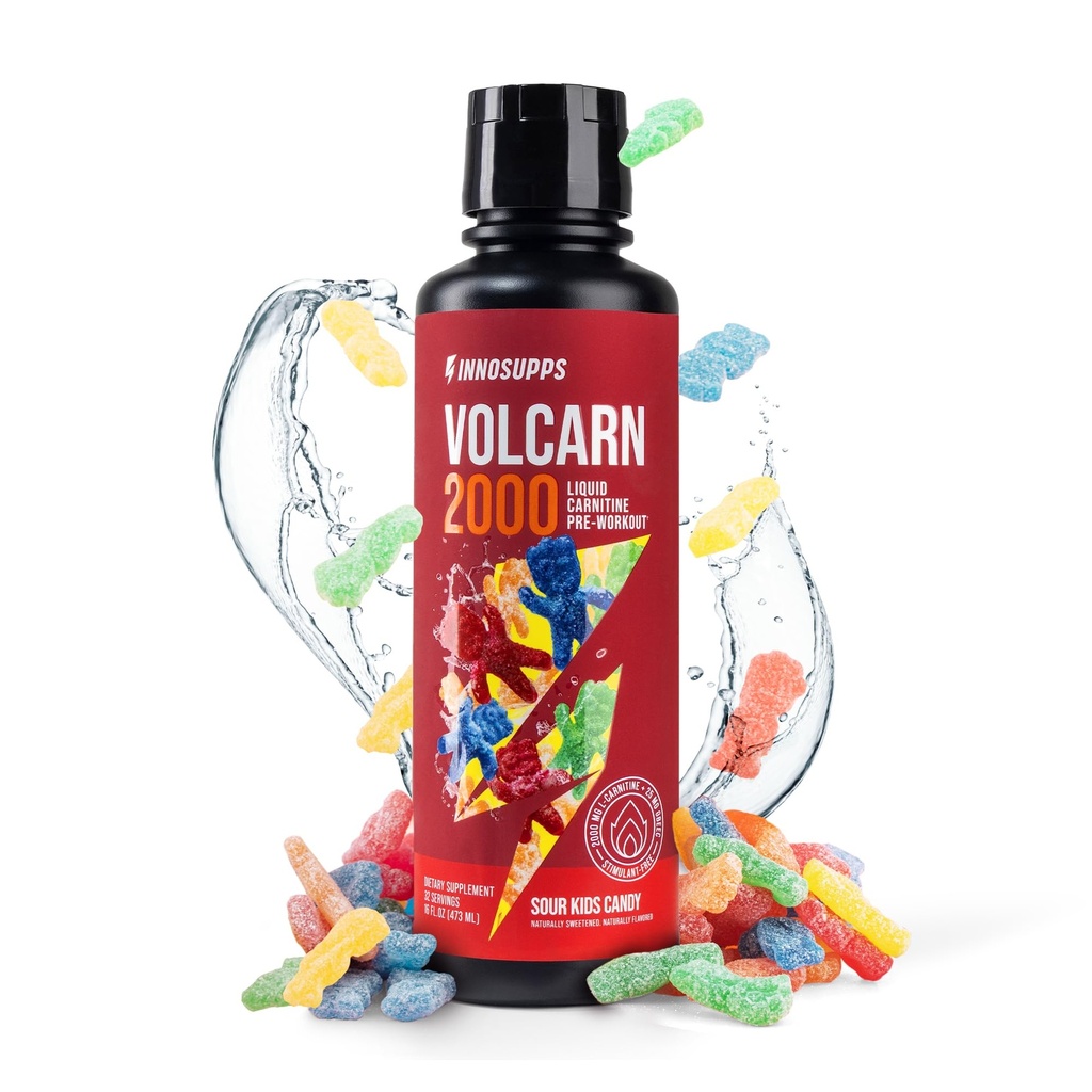 InnoSupps Volcarn 2000 - L-CARNITINE מתקדם אנרגיה נוזלית | ATP Enhancer with GBEEC | Boosts Energy, Boosts Focus, Caffeine Free, No Artificial Sweeteners | 32 משרתים (Sour Kids Candy)