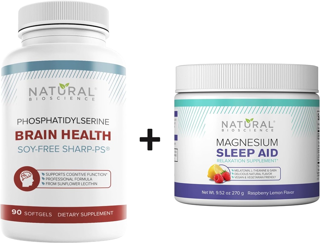 מדעי הטבע Soy-Free Phosphatidylserine 100mg & Magnesium Sleep אבקת תוסף Bundle - Ultimate Brain Health & מרגיע תמיכה