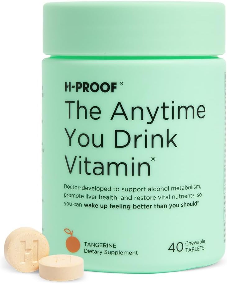 H-PROOF The Anytime You Drink ויטמין, Liver Health & Immunity Support with Electrolytes, Milk Thistle ו- ויטמין B & C - 40 טבליות Chewable (20 משרתים), טבעוני, Tangerine