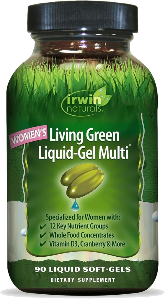 Irwin Naturals Women's Living Green Liquid-Gel Multi - 120 Softgels נוזלי - כולל 70 חומרים מזינים חיוניים, ויטמינים ומינרלים