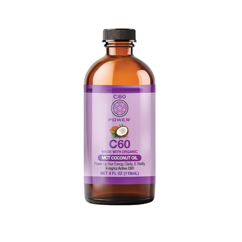 C60 Power C60 ב שמן קוקוס אורגני MCT - תמיכה טבעית לבריאות עבור גברים ונשים, 99.99% פחמן טהור Fullerenes, מקדם אנרגיה, בהירות נפשית, וסטמינה - 4 oz בקבוק