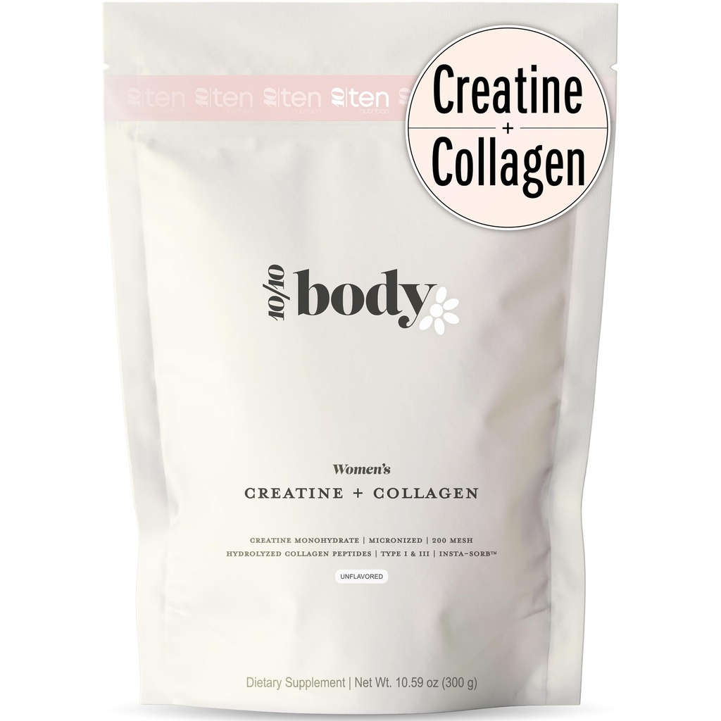חדש - Creatine + Collagen עבור נשים - תומך Lean שרירים צמיחה ופיתוח, Booty Gain, אנרגיה ושיקום - 5g Creatine Monohydrate Plus 5000mgagen פפtides Combo - Unflavored, 30 משרתות