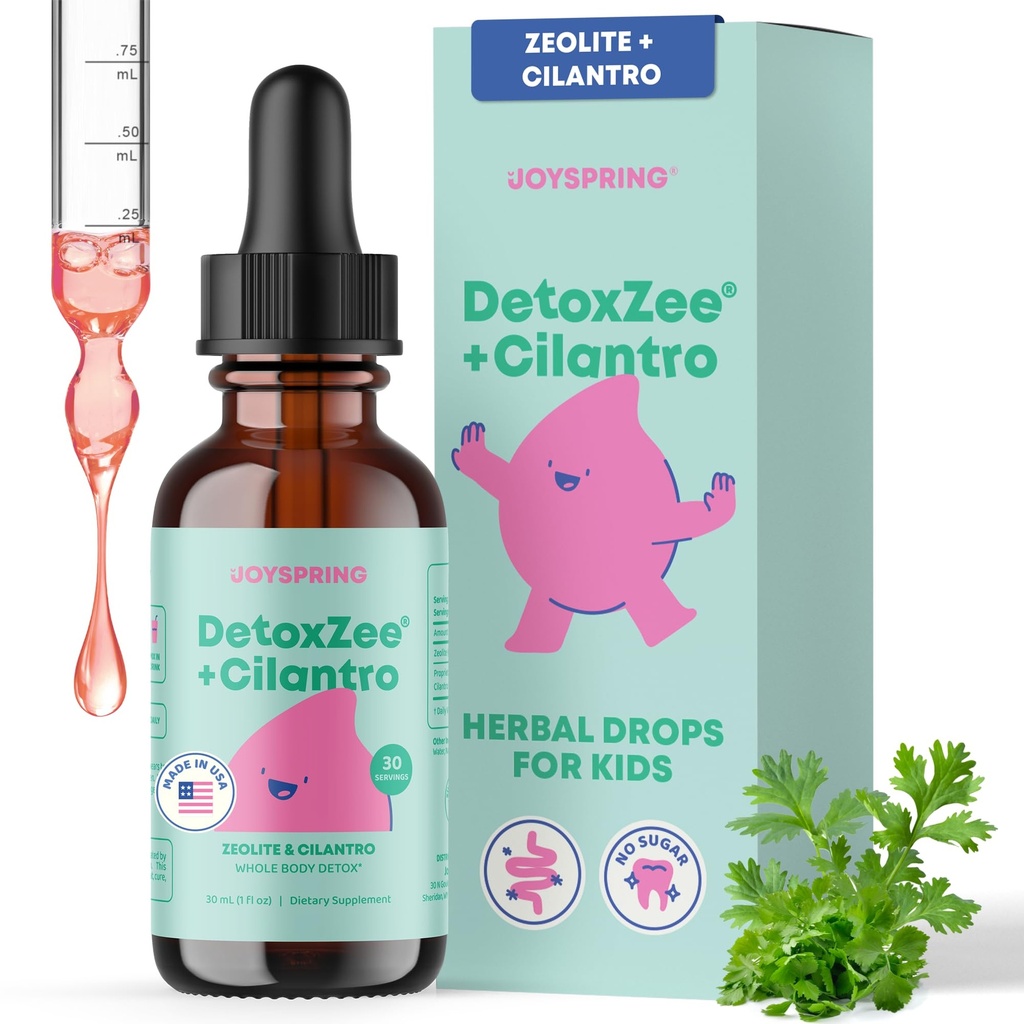 JoySpring DetoxZee Cilantro Drops for Kids - תמיכה טבעית Detox עם Zeolite & Cilantro - Gentle Whole-Body ניקויse for Children &פעוטות - Kid-Friendly נוזל Detox, 30 משרתים