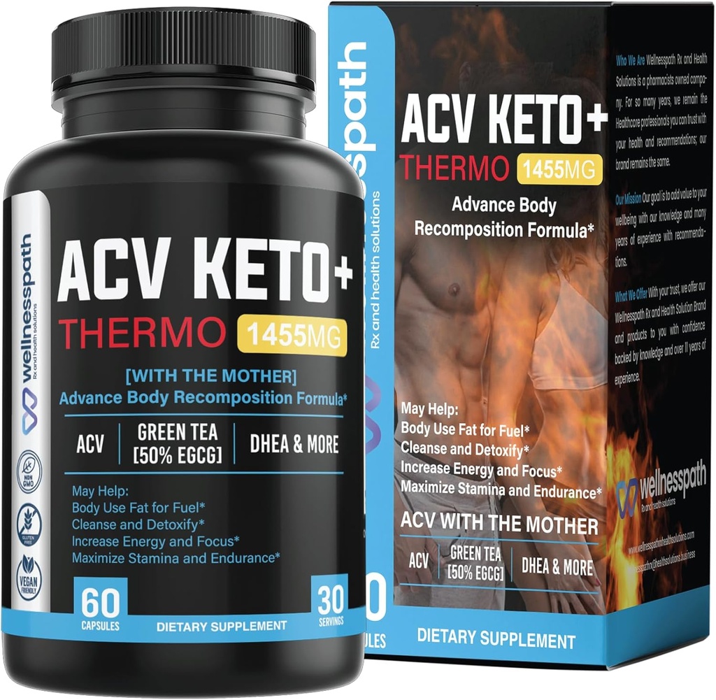 תוספי ACV Keto, Mothers Apple Cider Vinegar (1455 Mg) Pills for Metabolism and Appetite Support, TheRMO ACV Keto Pills for Weight Loss and Belly Fat, Adults Slimming כמוסות לנשים גברים