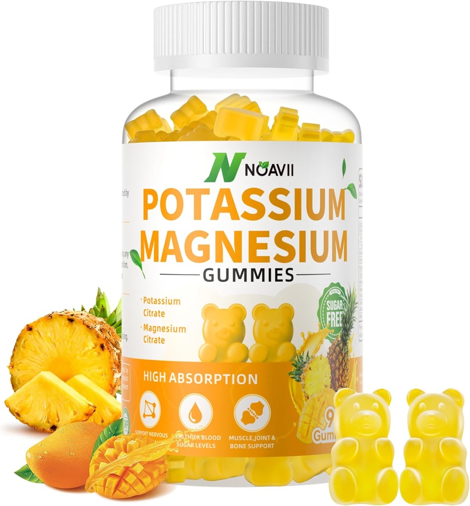 Potassium Magnesium Gummies, New Formula Calm Magnesium Glycinate Gummies, Chewable Gummy תוספי for Leg Cramps & שריר, Pineapple Flavor 90 Count
