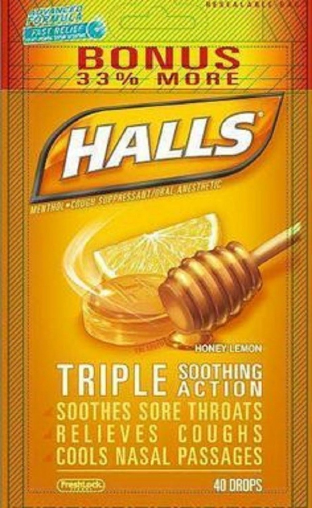 Halls Menthol - Cough Suppressant / Oral Anesthetic, Honey-Lemon, Drops, 40 ct. Pack של 2