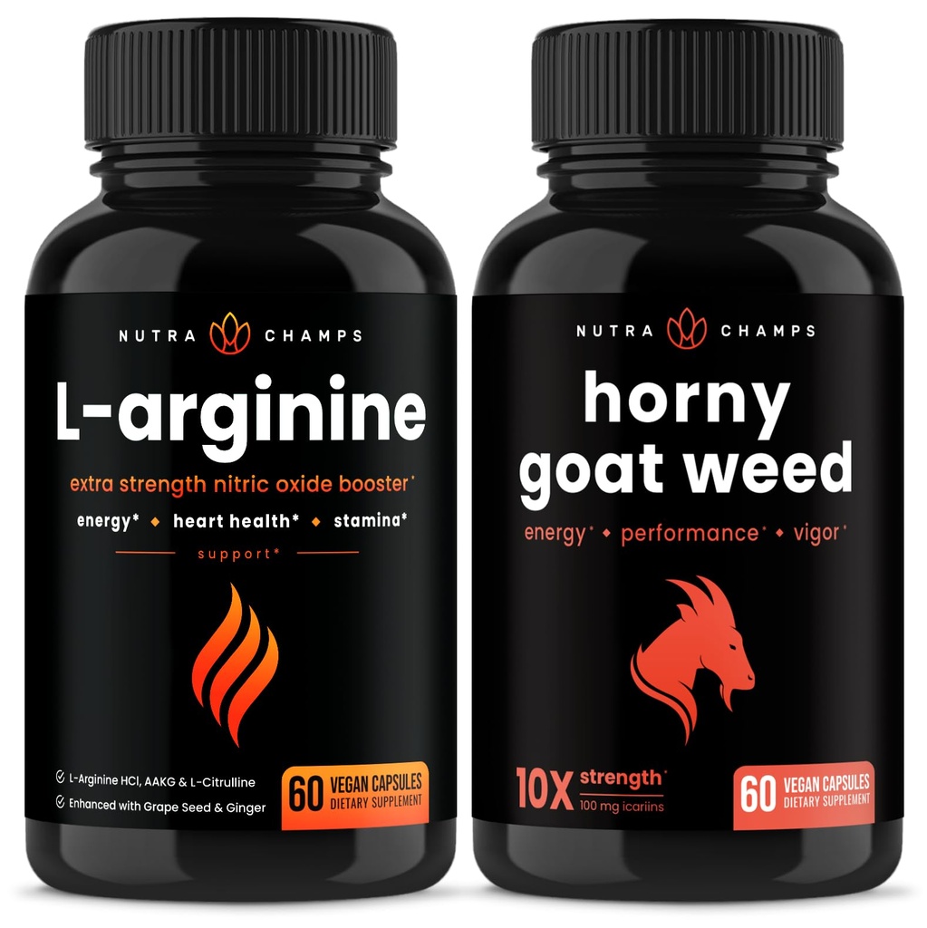 NutraChamps L-Arginine כמוסות הורנסי גואה Weed קפסולות 2 Pack Bundle
