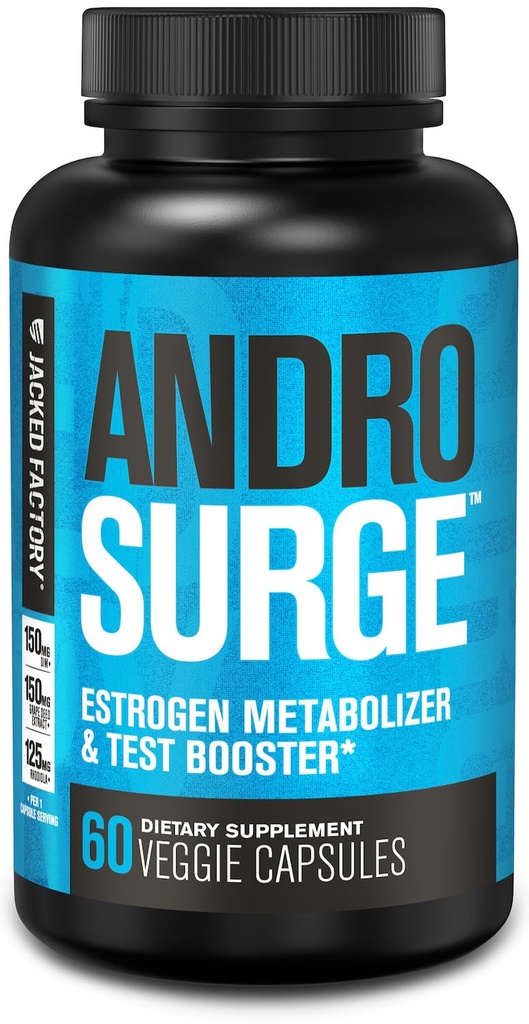 Jacked Factory Androsurge Estrogen בלוקer עבור גברים - טסטוסטרון טבעי Booster עבור גברים ו Estrogen Metabolizer עם טונגקאט עלי, DIM, Long Jack & More - Test Booster & שריר בונה - 60 הרוזן