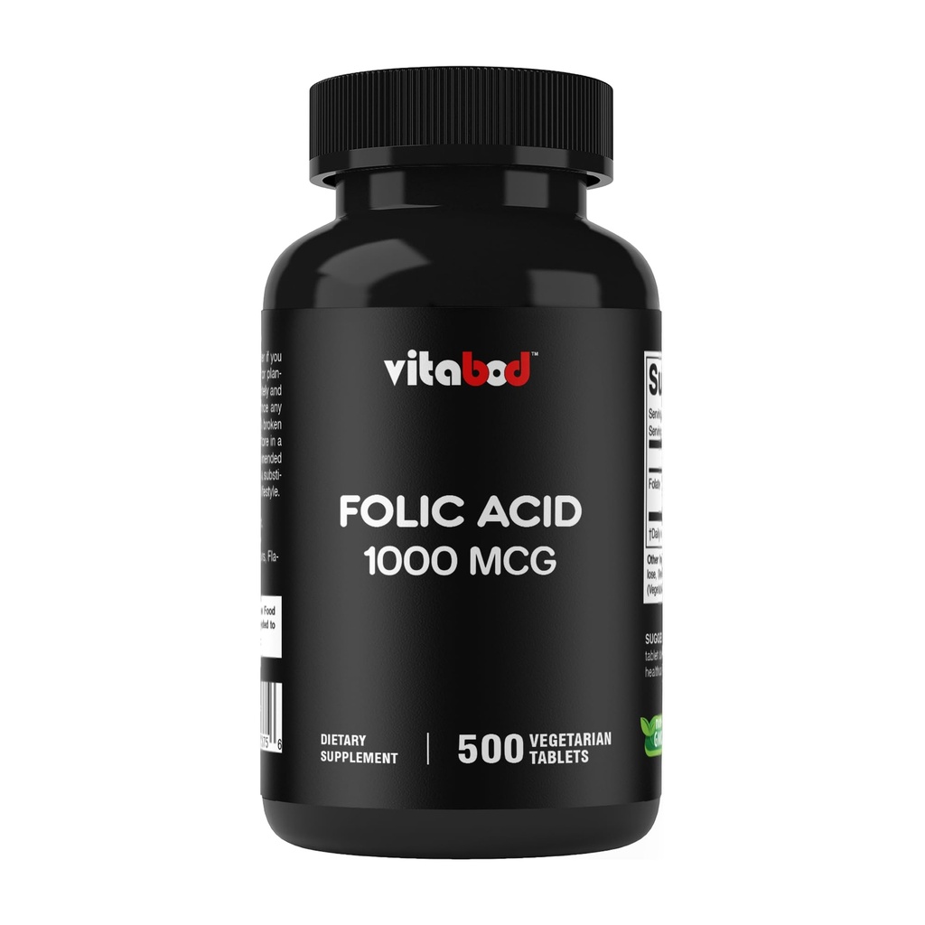 Folic Acid 1 מ"ג (1000 mcg) (Vitamin B9) - 500 טבליות Vegetarian - Essential Prenatal ו-Postnatal ויטמין