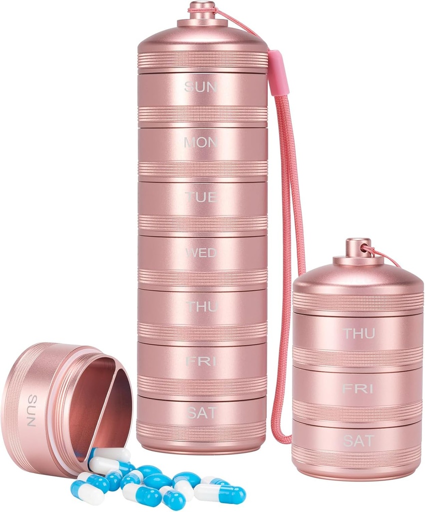 XHT Pink Weekly Metal Pill Productionser 7 Day 2 פעמים ביום - Aesthetic Waterהוכחה AMPM Travel Pill Box, Heavy Duty Pill Holder ו- Medicine PillPSKer עבור ויטמינים, שמן דגים ותוספים