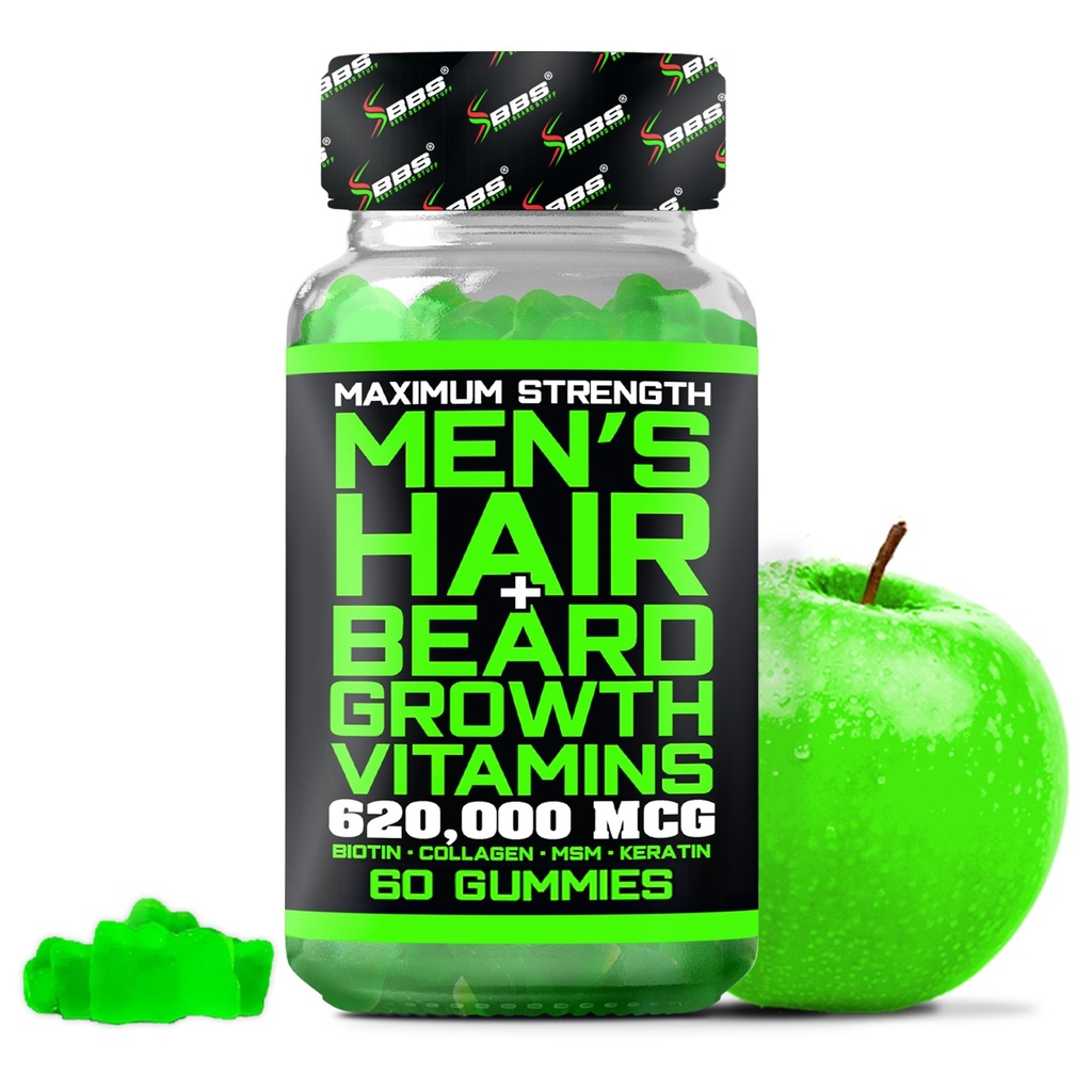 Best Beard Stuff Beard Growth ויטמינים - ביוטין מסטיקנים עבור Beard & Hair growth growth - כוח מקסימלי 620,000mcg Biotin עם Collagen, MSM, Keratin & Bamboo לחלץ