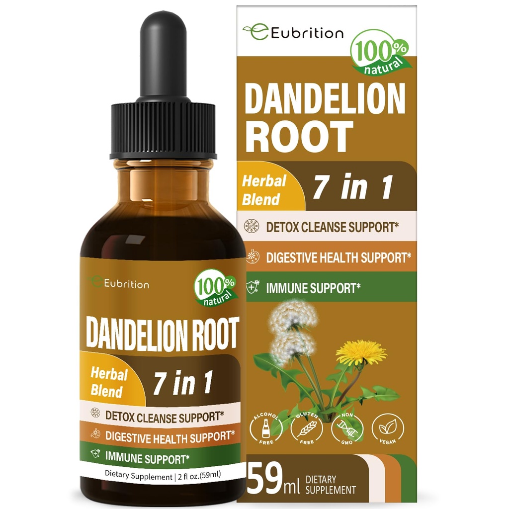 Dandelion Root Extracts, Diente de Leon Organico Hierba, Dandelion תוסף פורמולה w/Milk Thistle Turmeric for Detox ניקויse, Digestion & Immune Support, אלכוהול-Free Tincture.