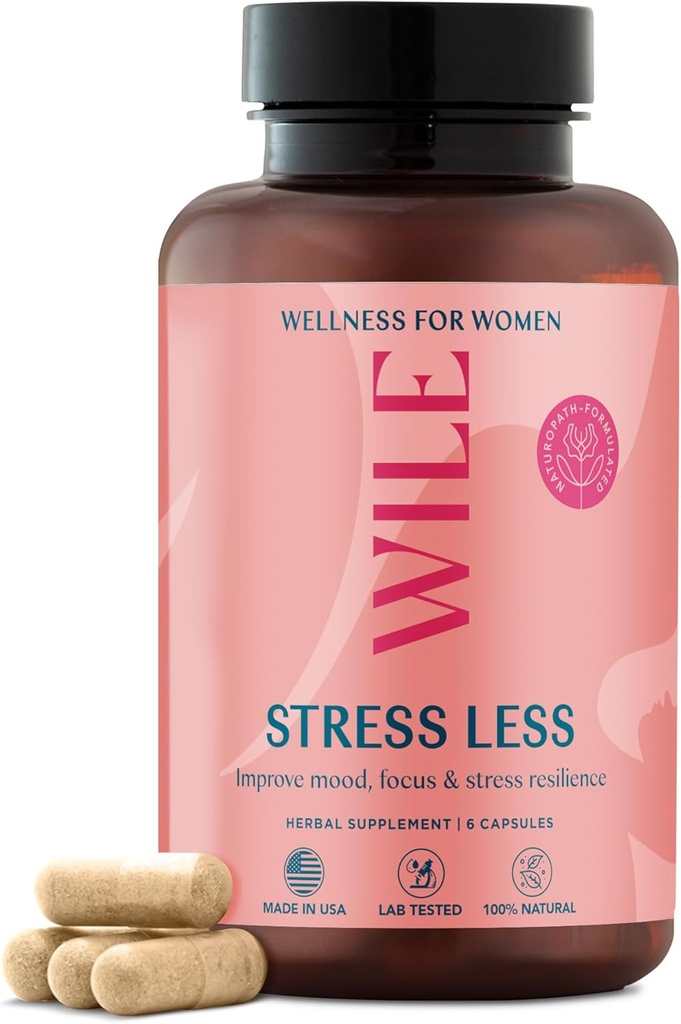 WILE Menopause & Perimenopause תוספי עבור נשים עם Ashwagandha - טיפול מתח עם Black Cohosh - תמיכה קדם-אופטית לשיפור Mood, שינה, איזון הורמונלי - טבעוני, 30 משרתים