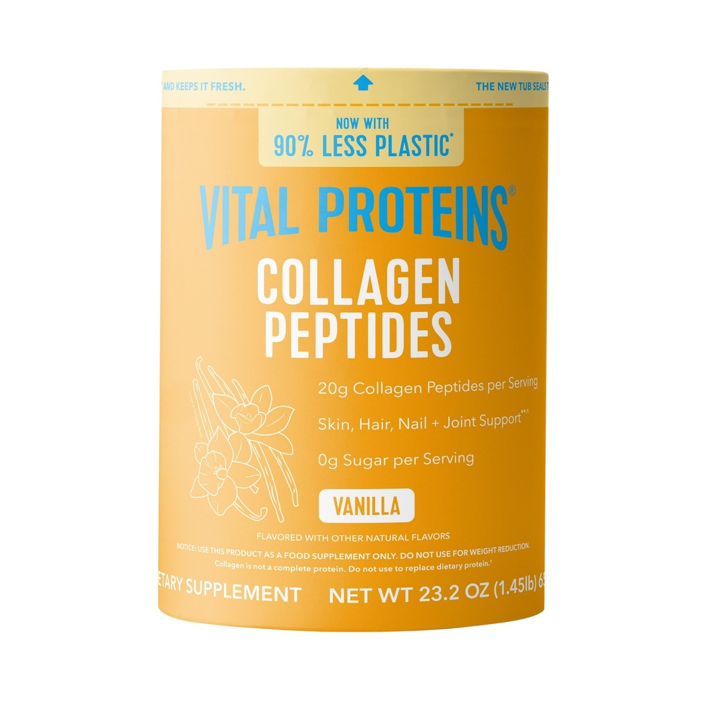 אבקת חלבונים Vital Collagen Peptides - Grass Fed Collagen Peptides for Hair, Nail, Skin, Bone & Joint Health, Vanilla, 23.2 Ounces