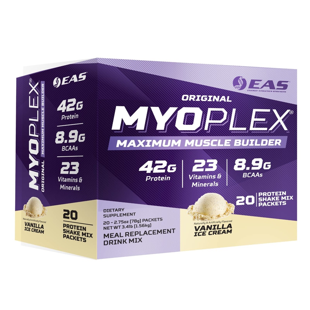 מודלים ניסיוניים ו- Applied Sciences EAS Original Myoplex שריר בונה | משקה חלבון החלפת Meal מיקס | איכות חלבון | 42g חלבונים | 20 חבילות בודדות (Vanilla Ice Cream)