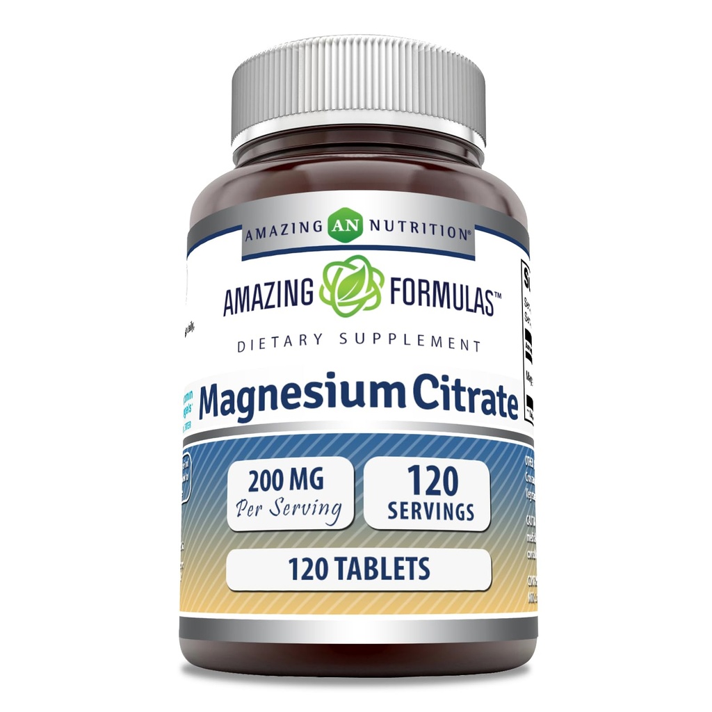 פורמולה מדהימה Magnesium Citrate | 200 טבליות Mg | מינרלים תוספת | Non-GMO | Gluten Free | Made in USA (1 Pack, 120 Count)