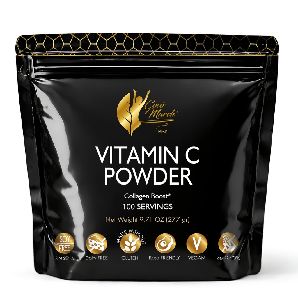 Cocó March N.M. 1000 מ"ג ויטמין C אבקה - עבור Collagen Production & Immune Support, Zinc, Bromelain, Quercetin, L-Lysine - חינם מ: חלב Gluten, Soy, GMOs, טבעוני ו Keto Friendly 10 Ozain 10 Ozain, Kto Friendly 10 Oz