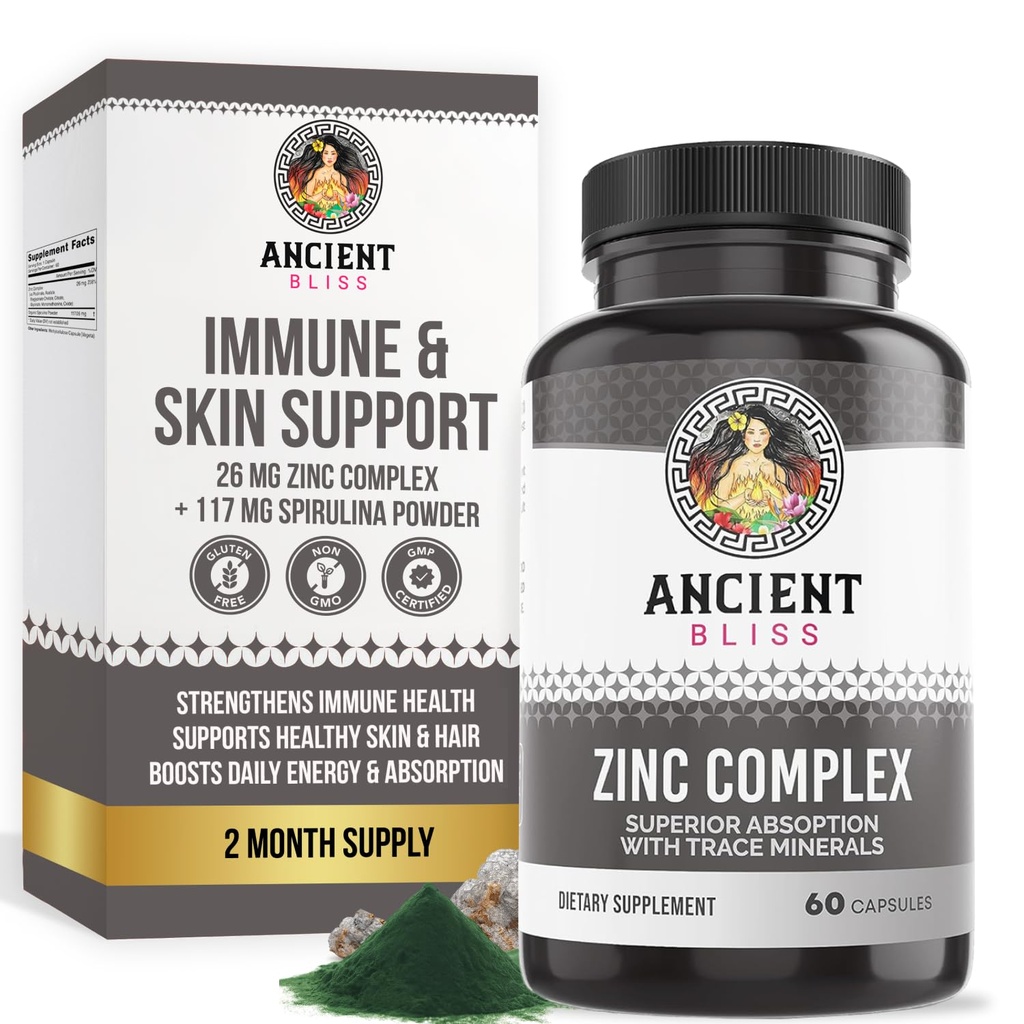 קפסולות מורכבות עם Absorption משופרת, Antioxidant & Immune תמיכה תוספת, תוספת Zinc לגברים ונשים על ידי Bliss העתיקה (60 קפסולות)