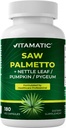 Vitamatic Saw Palmetto Extraction for Men & Women 180 Veg כמוסות - Made with Pumpkin Seed, Pygeum, Nettle Leaf - Made in the USA - מקדם פונקציונליות Prostate בריאה