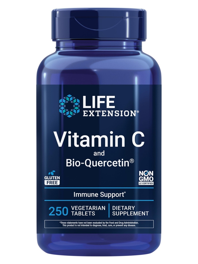 ויטמין C ו- Bio-Quercetin®, Cardiovascular Health Supplement, Immune Support, Highlyספוג, quercetin, ויטמין C, Gluten Free, non-GMO, Vegetarian, 250 טבליות