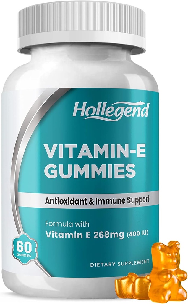 ויטמין E Gummies 268 מ"ג 400 IU, ויטמין טבעי E Chewable תוסף למבוגרים, נשים וגברים, Skin & Immune Health, Antioxidant, Orange Flavor, 60 הרוזן