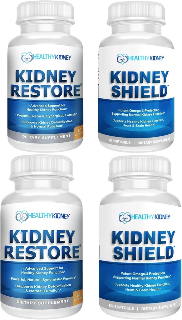 Kidney Recovery & Kidney Shield 4Pack Bundle Pills - Natural Kidney Support Supplement for Kidney Cleanse Detox & Fix - כולל Renal & Kidney Health תוסף לתמיכה בתפקוד Kidney