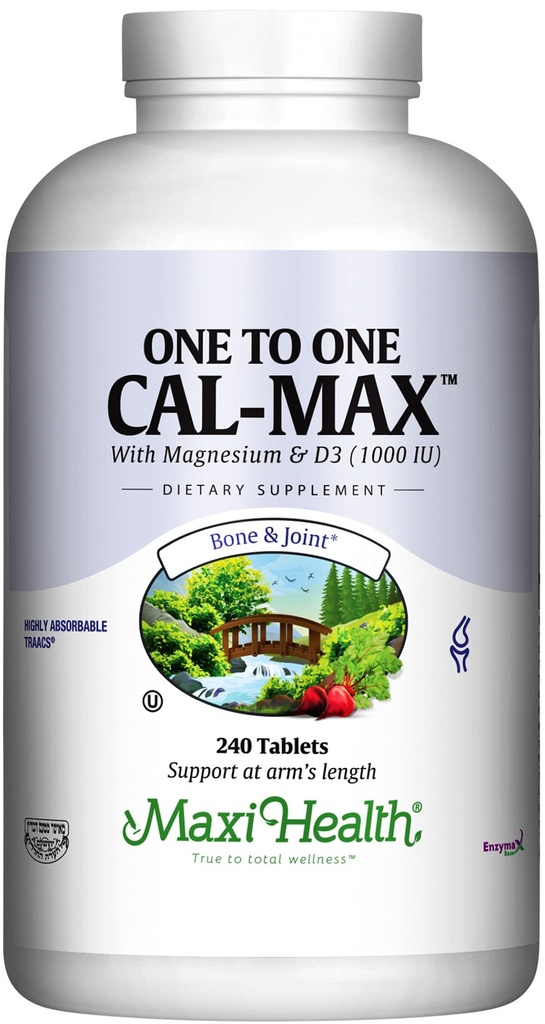 Maxi Health 500 מ"ג Calcium תוסף עם ויטמין D3 (1000 IU) ומגנזיום (500 מ"ג) - עצם, שיניים ותמיכה משותפת לגברים ונשים - 240 טבליות