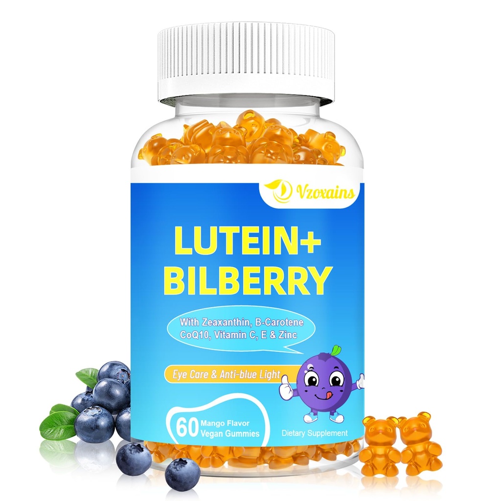 20mg Lutein & Zeaxanthin Gummies with Bilberry, Astaxanthin, Omega 3, Vitamin C, E - Sugar Free Eye Health Supplement for Adults & Kids - Dry Eye Relief, Vision Clarity, Macular Support