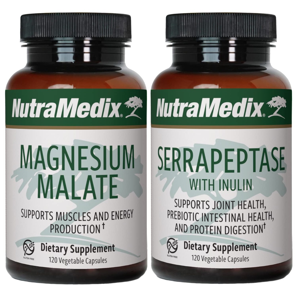 NutraMedix Fitness התוכנית תוסף Bundle - כולל Magnesium Malate עבור אנרגיה ואתלטיקה תמיכה ו Serrapeptase עבור Joint & הניידות בריאות - תוספי תמיכה ב- 2-Piece קפסולת Set