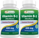 Best Naturals ויטמין B2 (Riboflavin) 400 מ"ג - Migraine Relief - Veggie קפסולות - Conezyme Precursor - 120 Count (pack of 2)