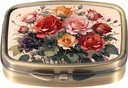 Dinippy גלולת גלולת גלולה עם Mirror Pocket 2 השוואתי מקרה תרופה מקרה ויטמין גלולת גלולות מארגנת עבור Pocket Purse ו- Travel (Cute Flower)