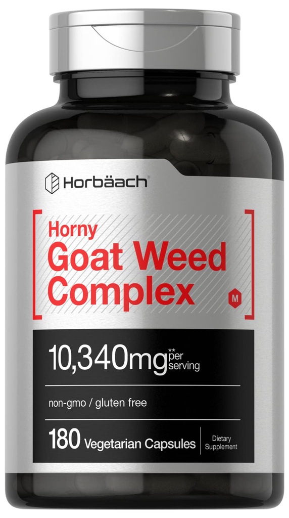 Horbäach Hory Goat Weed Complex | 180 קפסולות | Vegetarian, non-GMO, and Gluten Free Formula with Tribulus, Maca, Yohimbe, and L-Arginine