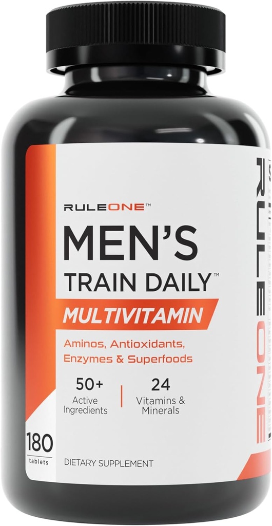 כלל 1 R1 Men's Train Daily - 180 טבליות - ספורט רב ויטמין עם Aminos, Antioxidants, Enzymes & Superfoods - 60 משרתים