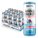Optimum Nutrition Amino Energy Sparkling hydrotion לשתות, Electrolytes, Caffeine, Amino Acids, BCAAs, סוכר חינם, New Blue Rush, 12 Fl Oz, 12 Pack (Packaging May Vary)