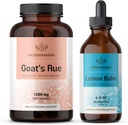 HerBAMAMAt's Rue & Lemon Balm Kit - Bundle של 1200 מ"ג של Goat's Rue קפסולות & Lemon Balm נוזל טיפות 4 oz - טבעוני, non-GMO, סוכר ואלכוהול חינם - 2 Pack